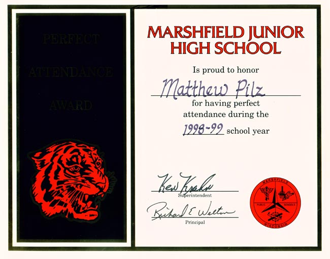 MJHS Perfect Attendance Award