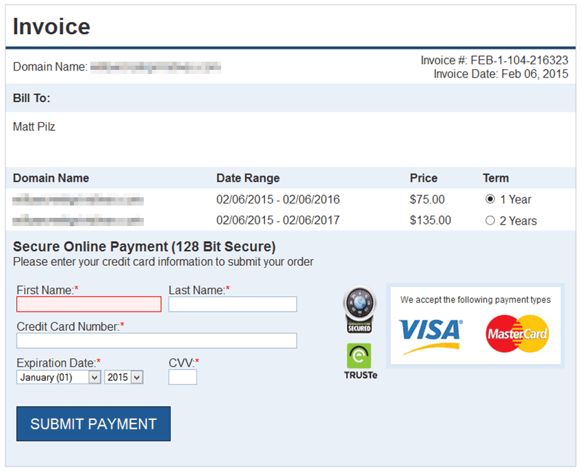 Scam Invoice Page